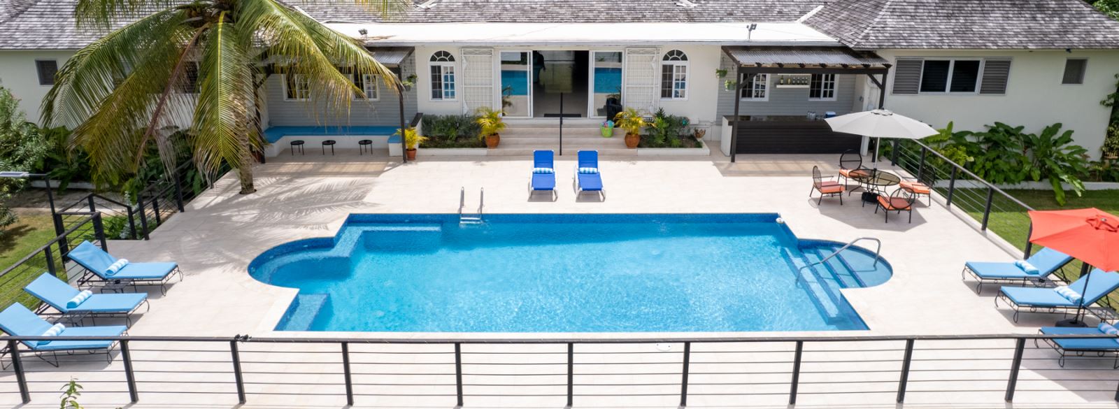 aerial view of the pool and villa